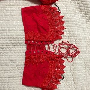 Crotchet trim front Bardot crop top